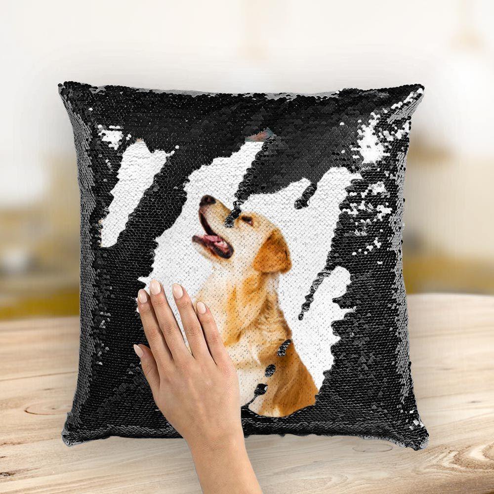 Custom Photo Magic Sequins Pillow Black Color Shiny Unique Gifts 15.75 * 15.75 - soufeelus