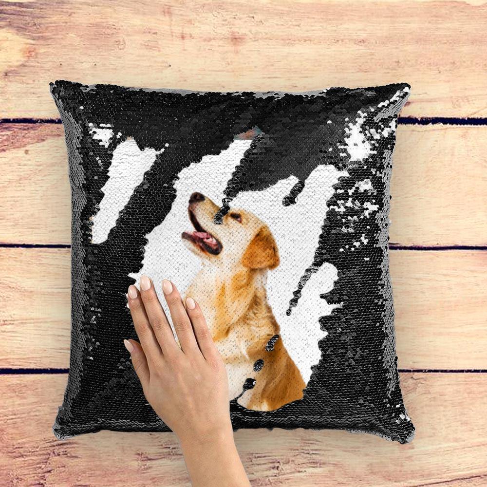 Custom Photo Magic Sequins Pillow Black Color Shiny Unique Gifts 15.75 * 15.75 - soufeelus