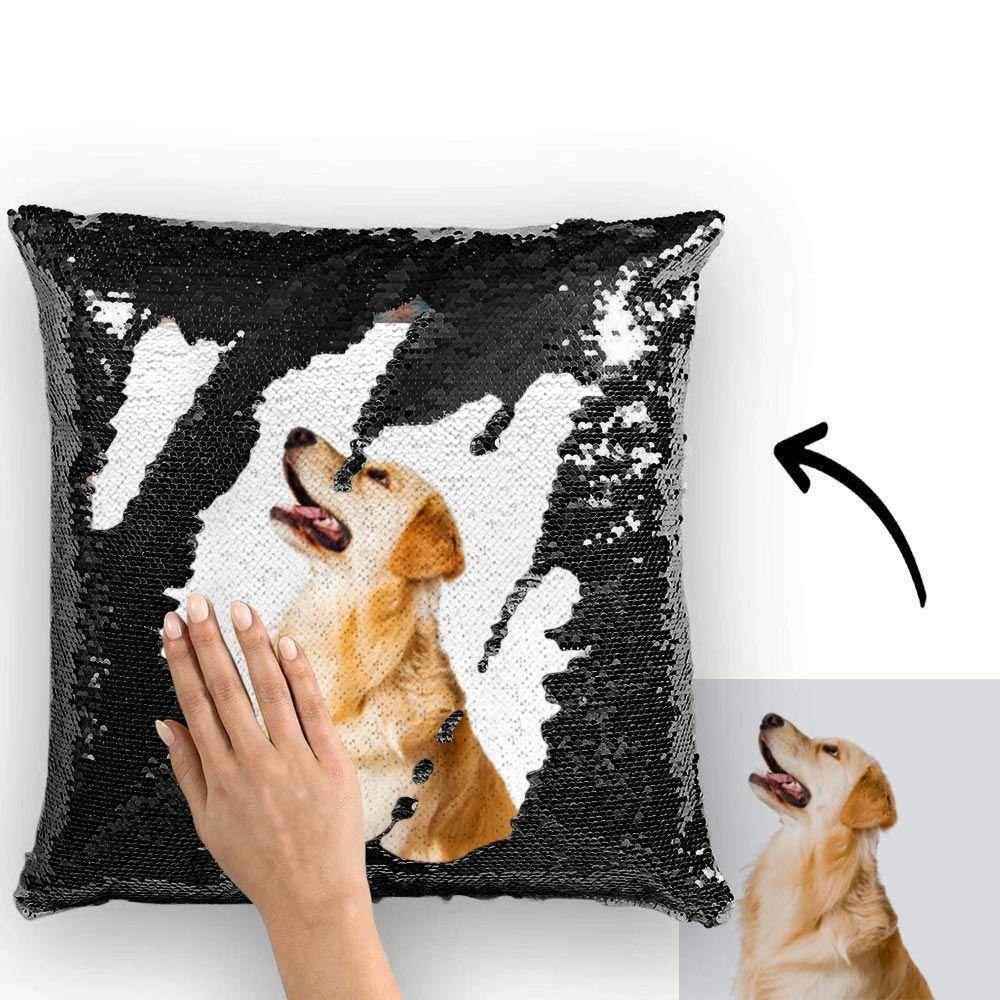 Custom Photo Magic Sequins Pillow Black Color Shiny Unique Gifts 15.75 * 15.75 - soufeelus