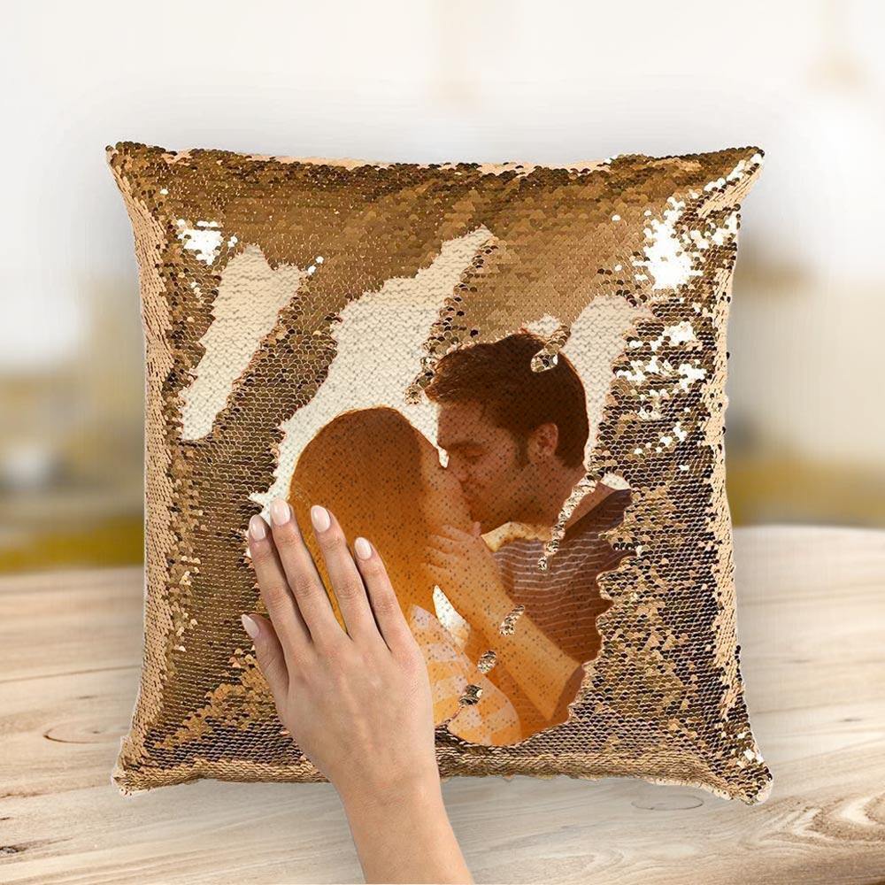 Custom Photo Magic Sequins Pillow Yellow Shiny 15.75 * 15.75 - soufeelus