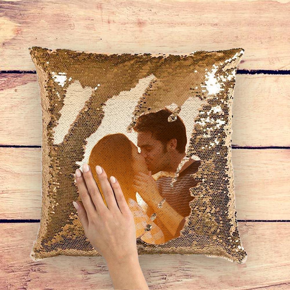 Custom Photo Magic Sequins Pillow Yellow Shiny 15.75 * 15.75 - soufeelus