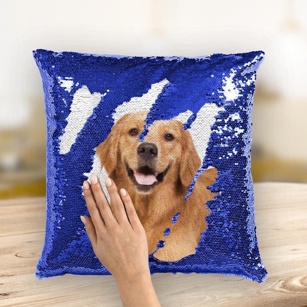 Photo Magic Sequins Pillow Blue Shiny 15.75 * 15.75 - soufeelus