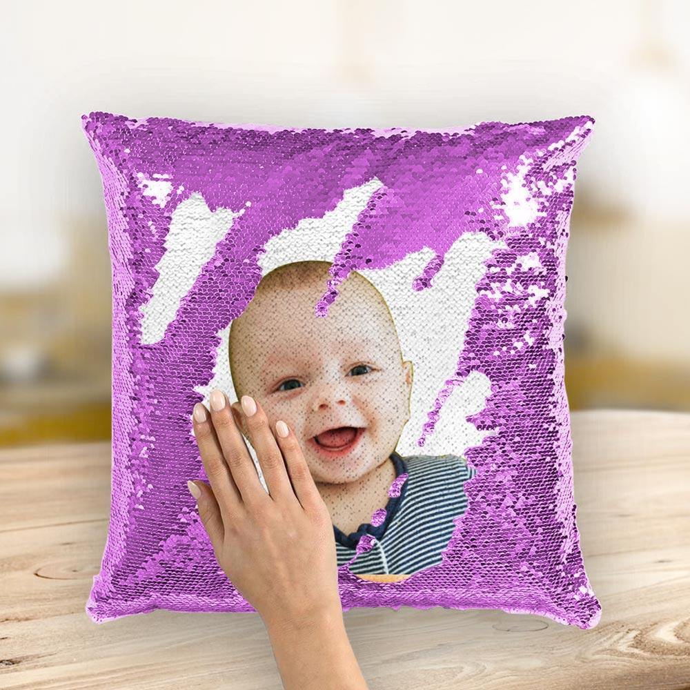 Photo Magic Sequins Pillow Purple Shiny Cute 15.75 * 15.75 - soufeelus