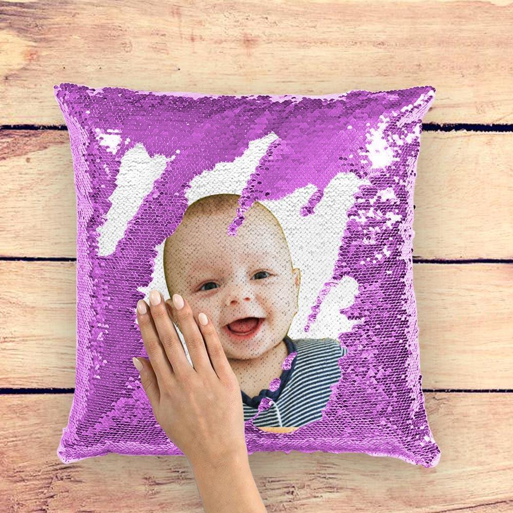 Photo Magic Sequins Pillow Purple Shiny Cute 15.75 * 15.75 - soufeelus