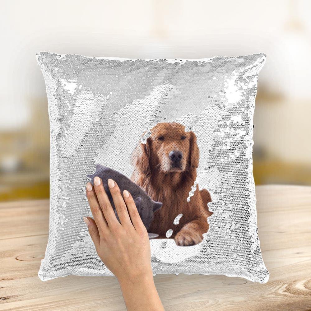 Custom Photo Magic Sequins Pillow White Shiny 15.75 * 15.75 - soufeelus