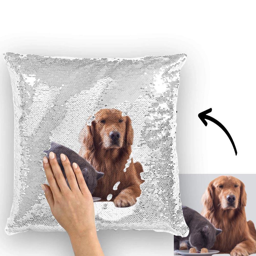 Custom Photo Magic Sequins Pillow White Shiny 15.75 * 15.75 - soufeelus