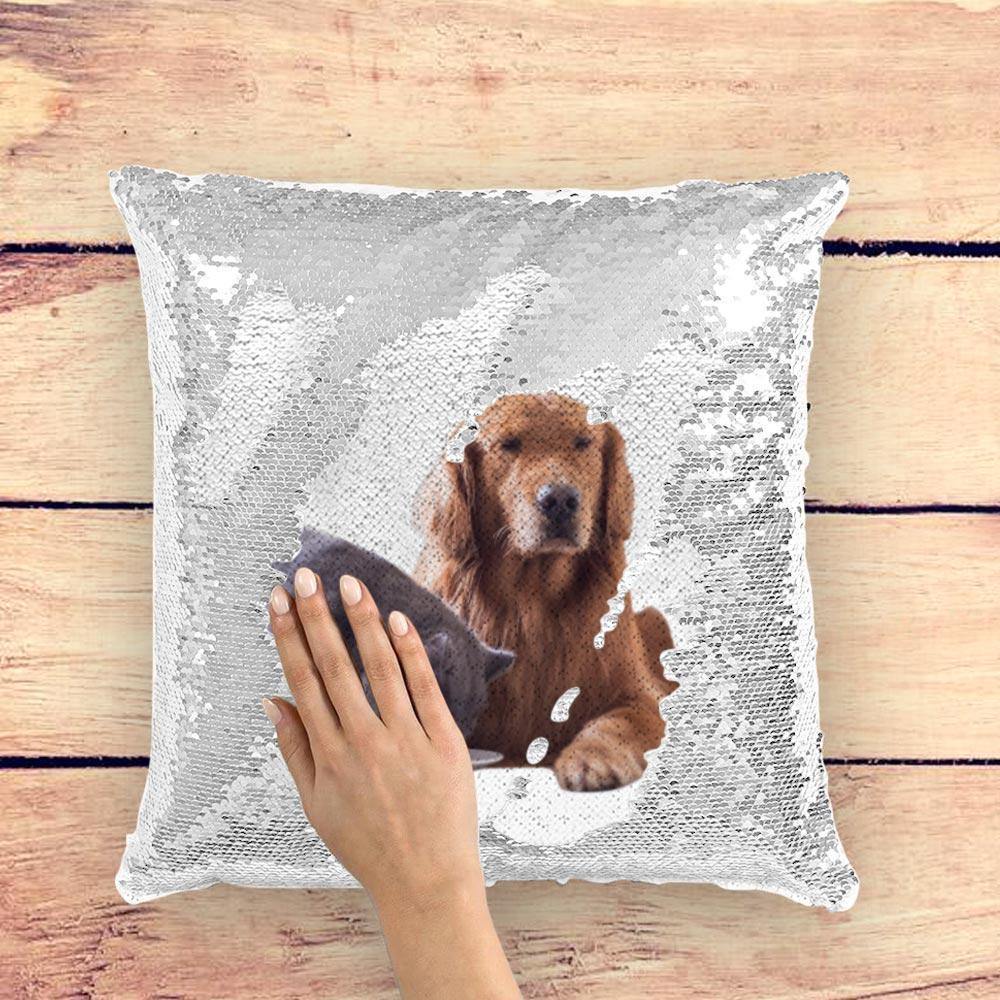 Custom Photo Magic Sequins Pillow White Shiny 15.75 * 15.75 - soufeelus