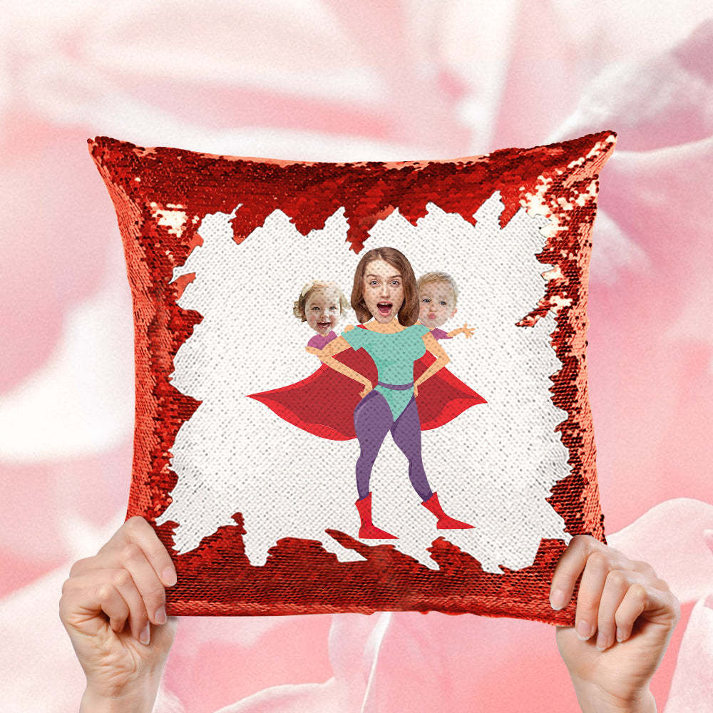 Custom Face Sequin Pillow Personalized Super Mom Photo Sequin Pillow Best Mother's Day Gift -