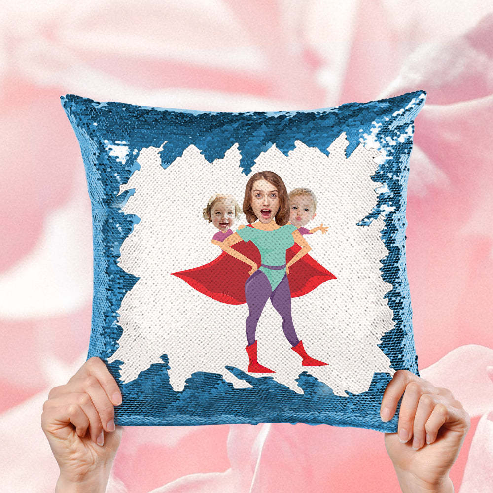 Custom Face Sequin Pillow Personalized Super Mom Photo Sequin Pillow Best Mother's Day Gift -