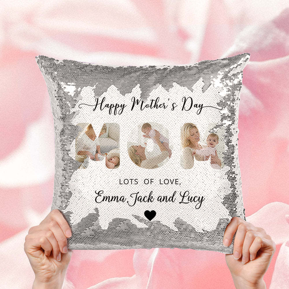 Custom Mom Photo Sequin Pillow Personalized Mother's Day Sequin Pillow -