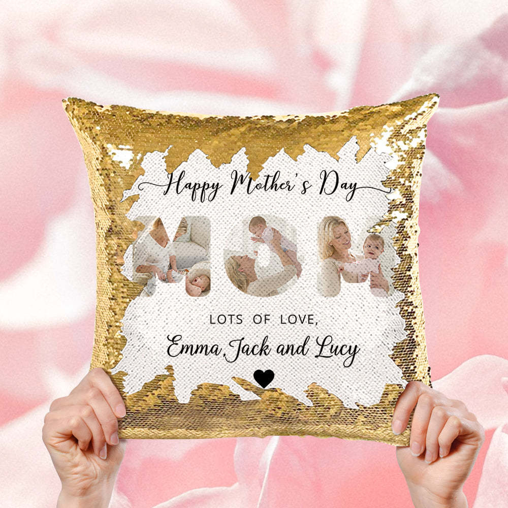 Custom Mom Photo Sequin Pillow Personalized Mother's Day Sequin Pillow -