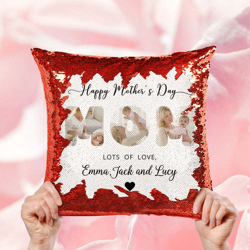 Custom Mom Photo Sequin Pillow Personalized Mother's Day Sequin Pillow -