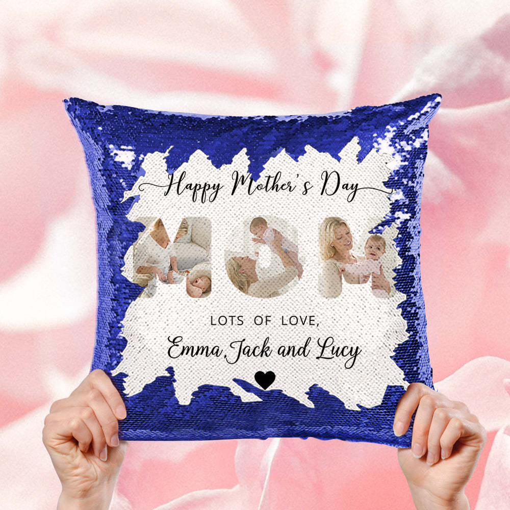Custom Mom Photo Sequin Pillow Personalized Mother's Day Sequin Pillow -