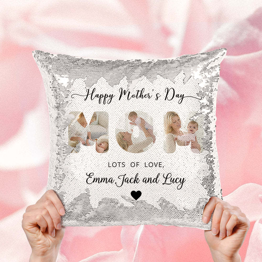 Custom Mom Photo Sequin Pillow Personalized Mother's Day Sequin Pillow -