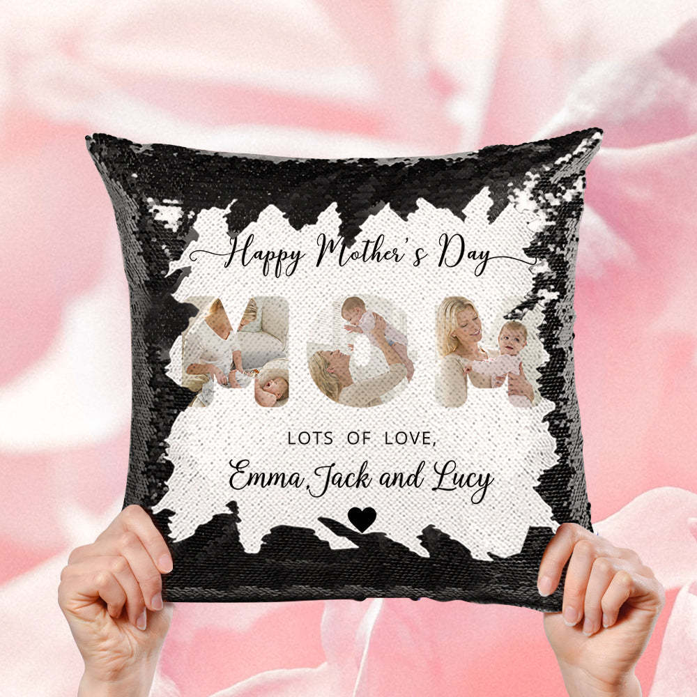 Custom Mom Photo Sequin Pillow Personalized Mother's Day Sequin Pillow -