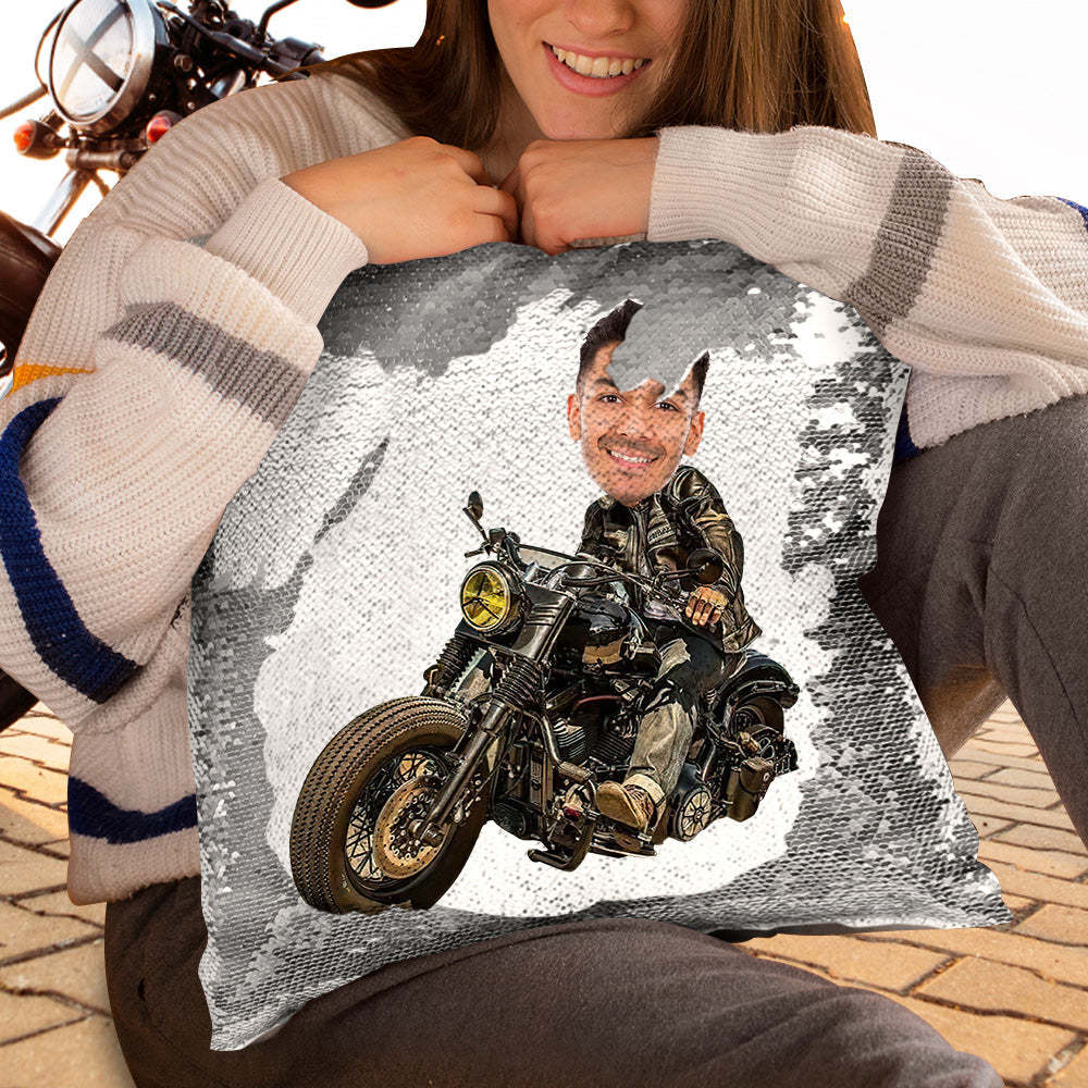 Custom Photo Sequin Pillow Personalized Motorcycle Sequin Pillow Best Gift for Motorcycle Lover -