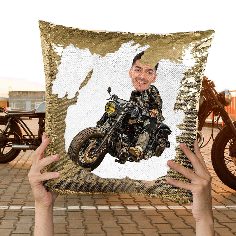 Custom Photo Sequin Pillow Personalized Motorcycle Sequin Pillow Best Gift for Motorcycle Lover -