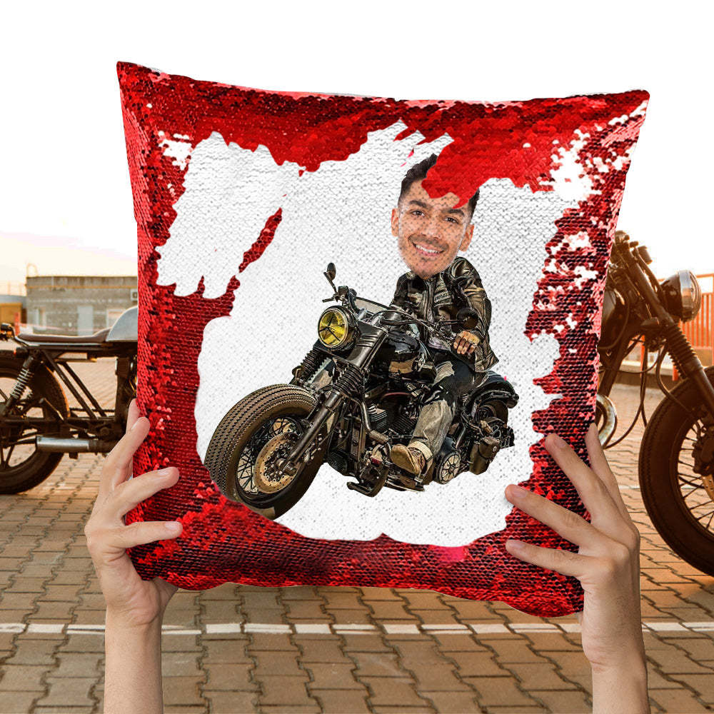 Custom Photo Sequin Pillow Personalized Motorcycle Sequin Pillow Best Gift for Motorcycle Lover -