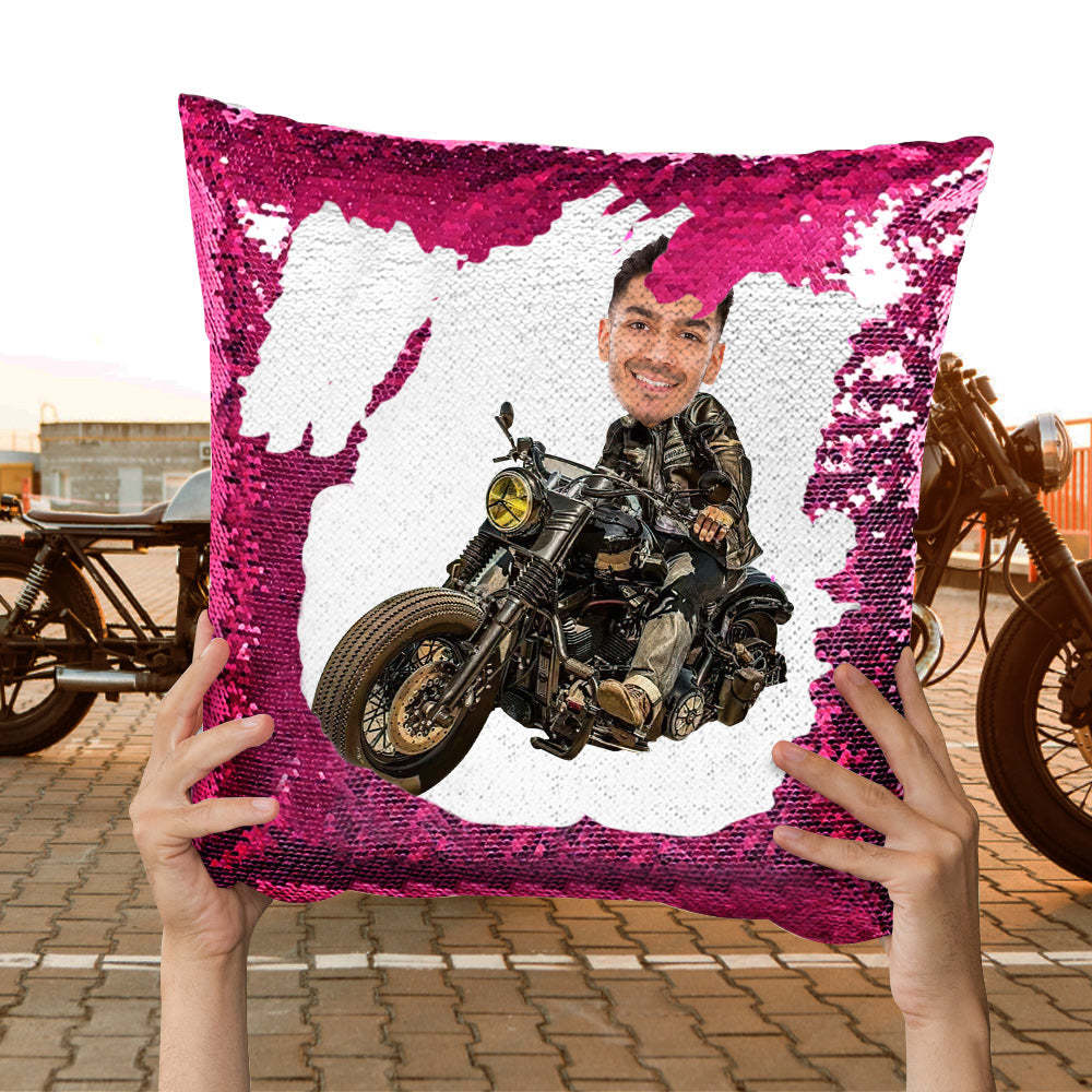 Custom Photo Sequin Pillow Personalized Motorcycle Sequin Pillow Best Gift for Motorcycle Lover -
