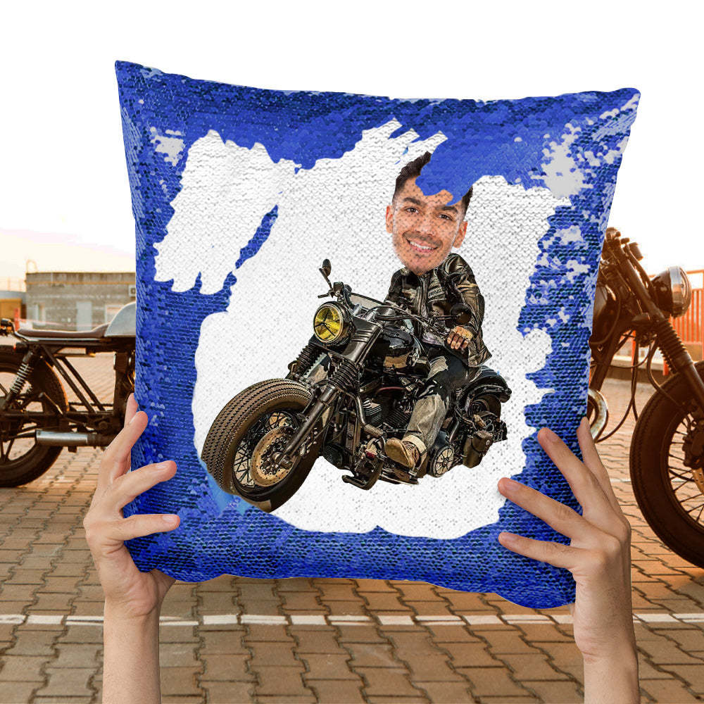 Custom Photo Sequin Pillow Personalized Motorcycle Sequin Pillow Best Gift for Motorcycle Lover -