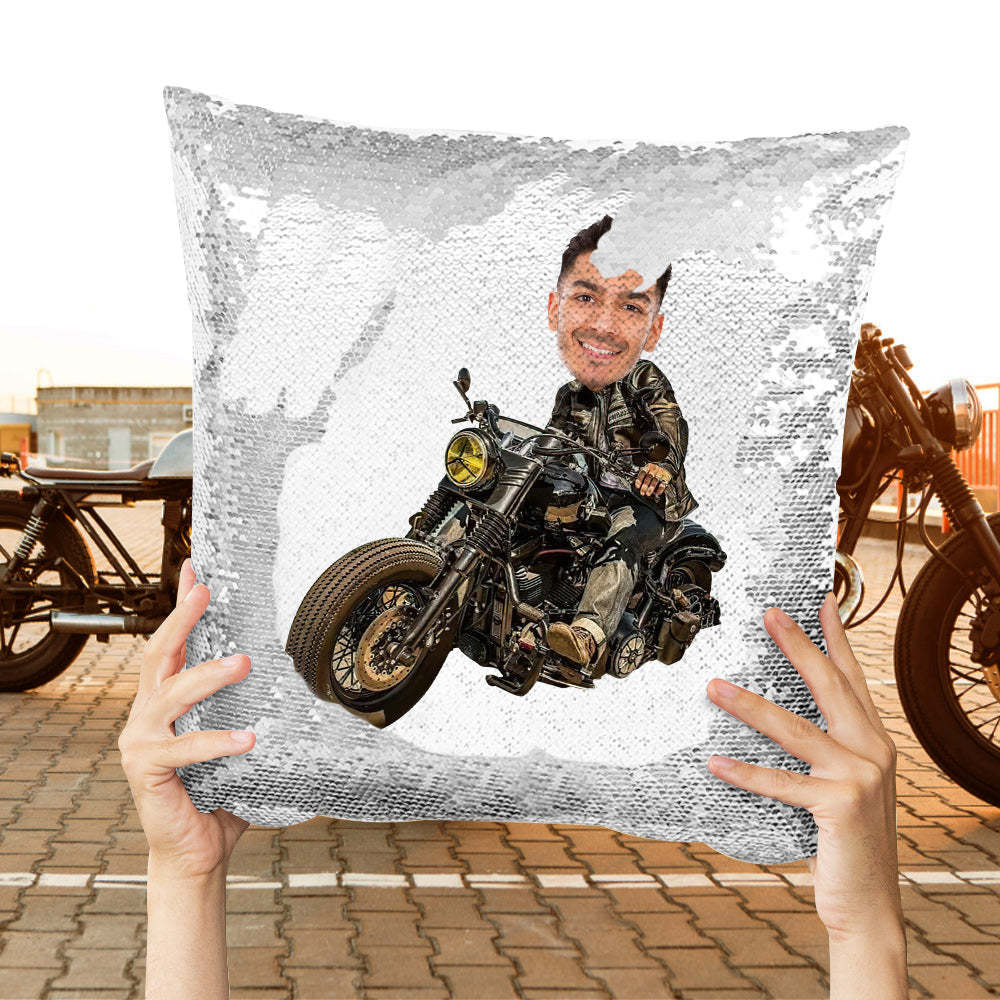 Custom Photo Sequin Pillow Personalized Motorcycle Sequin Pillow Best Gift for Motorcycle Lover -