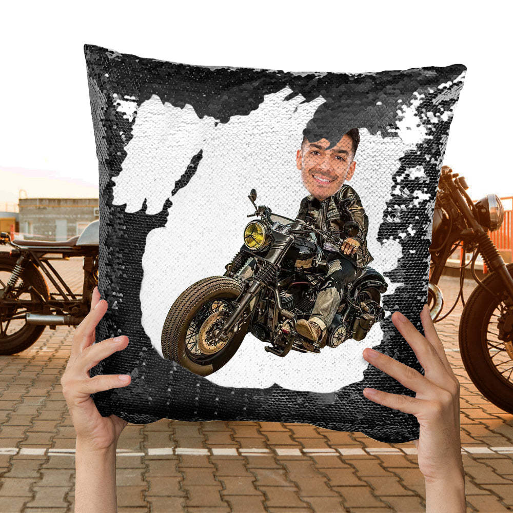 Custom Photo Sequin Pillow Personalized Motorcycle Sequin Pillow Best Gift for Motorcycle Lover -