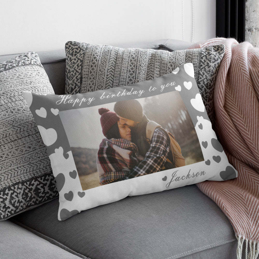 Custom Photo Name Pillow Personalized Love Heart Rectangle Pillowcase Housewarming Gifts for Couples - soufeelus