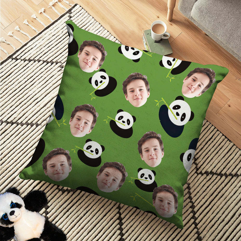Custom Face Pillow Personalized Panda Bear Bamboo Pillow Green Leaf Print Pillow -
