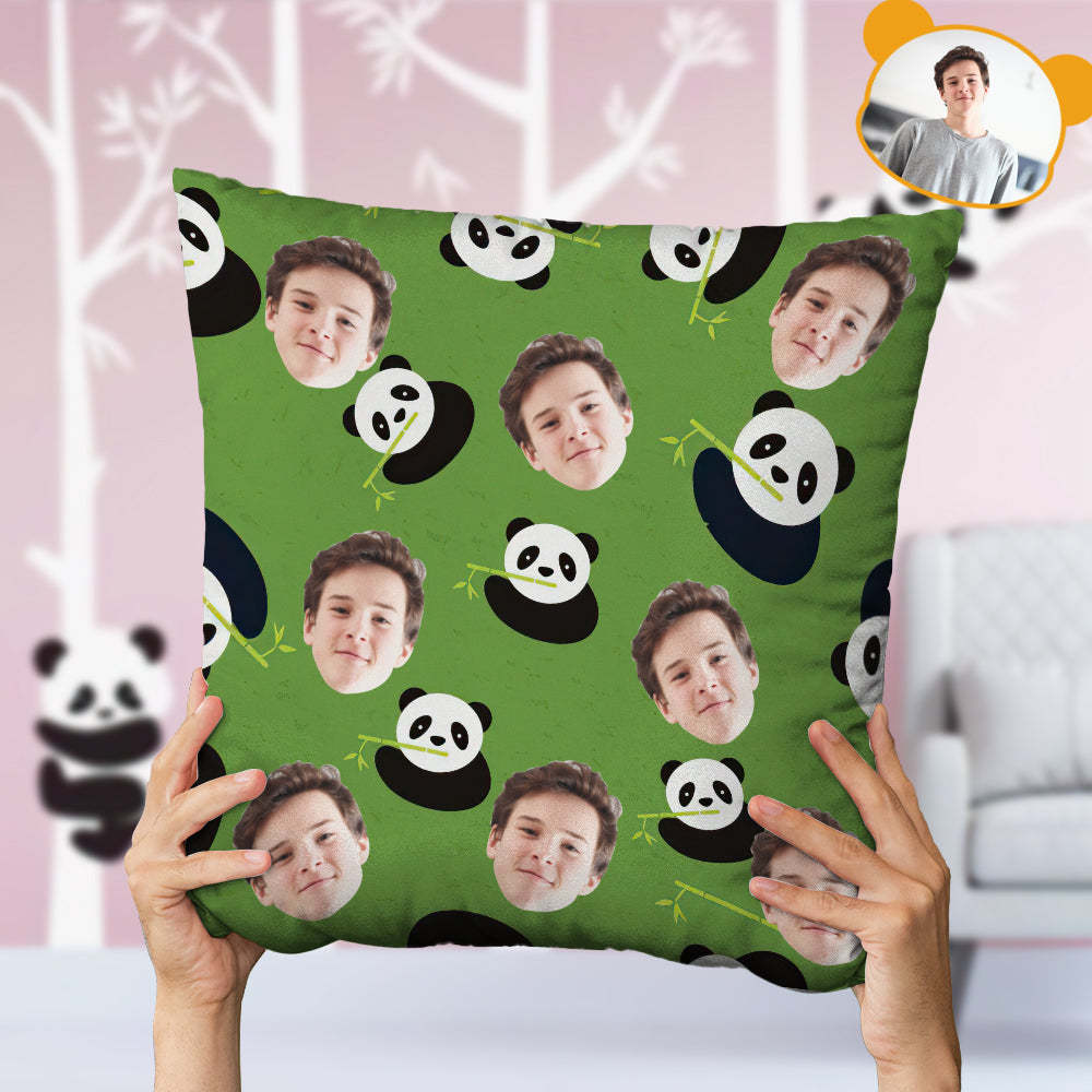 Custom Face Pillow Personalized Panda Bear Bamboo Pillow Green Leaf Print Pillow -