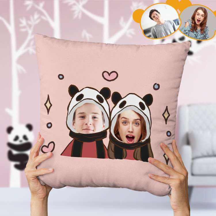 Custom Face Pillow Cute Couple Panda Bear Pillow Best Panda Gift -