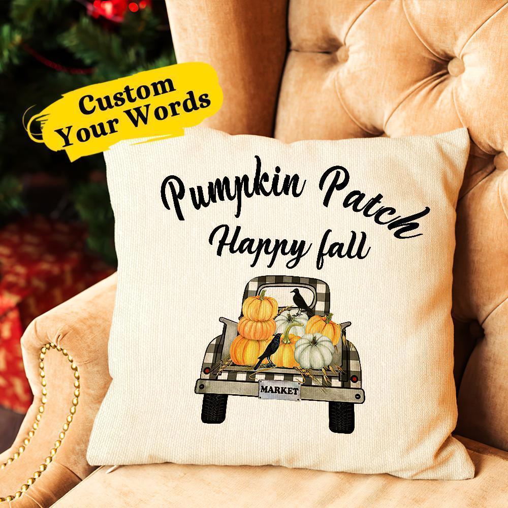 Custom Text Pillow Pumpkin Patch Pattern Personalized Fall Decor Gift