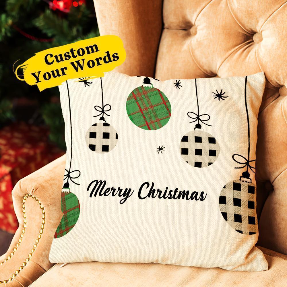 Custom Text Pillow Personalized Linen Cushion Christmas Ball Pattern