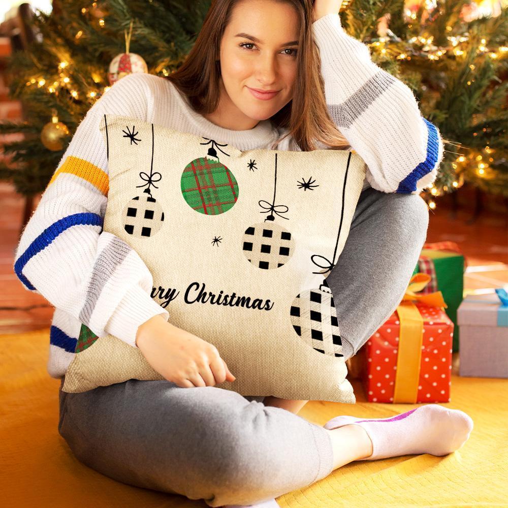 Custom Text Pillow Personalized Linen Cushion Christmas Ball Pattern