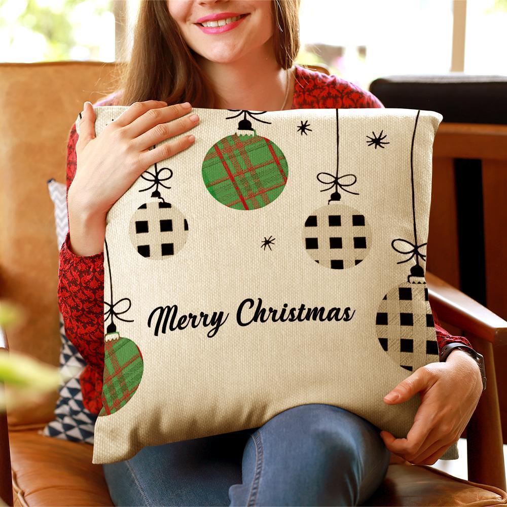Custom Text Pillow Personalized Linen Cushion Christmas Ball Pattern