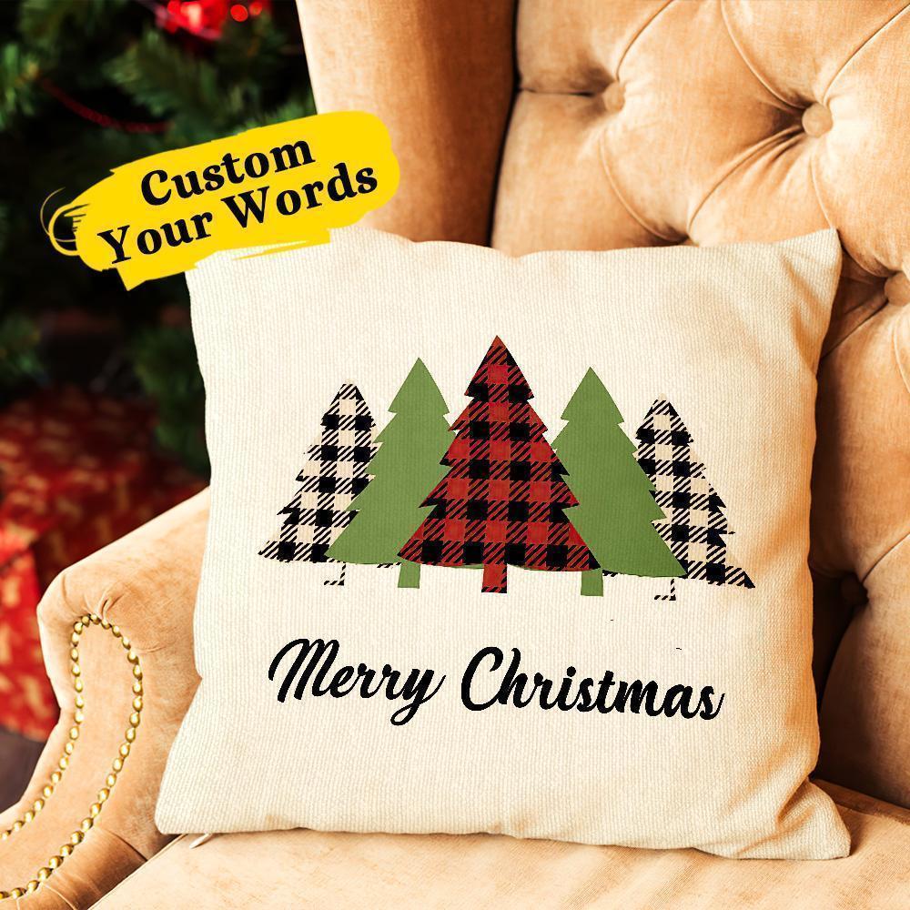 Custom Words Throw Pillow Personalized Linen Cushion Christmas Gift