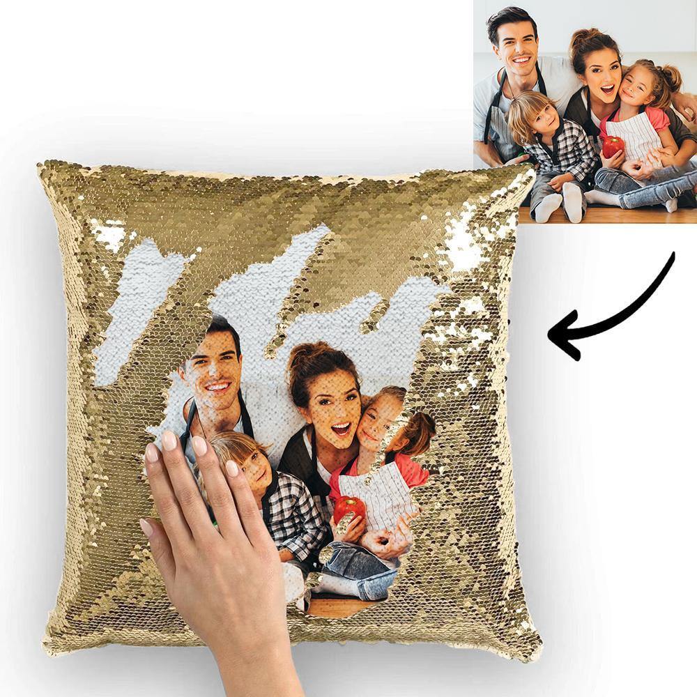 Photo Pillowcase Magic Sequins Pillowcase Golden Color Shiny Best Gifts 15.75 * 15.75 - soufeelus
