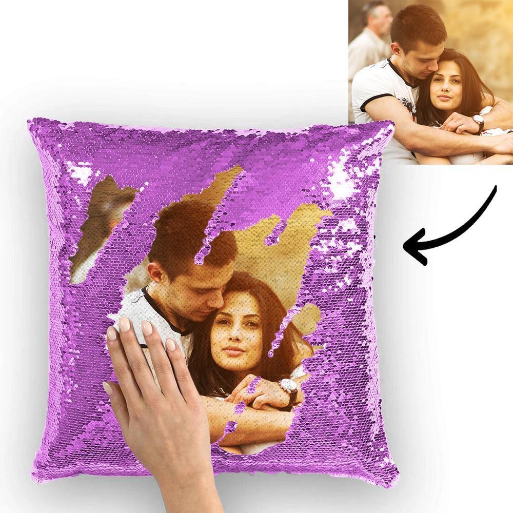 Photo Pillowcase Magic Sequins Purple Shiny Cute 15.75 * 15.75 - soufeelus