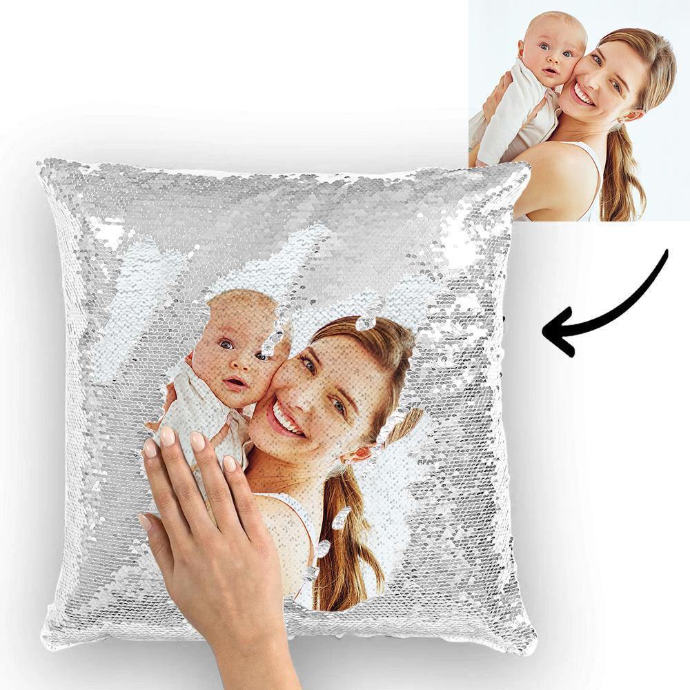 Custom Photo Magic Sequins Pillow White Shiny 15.75 * 15.75 - soufeelus