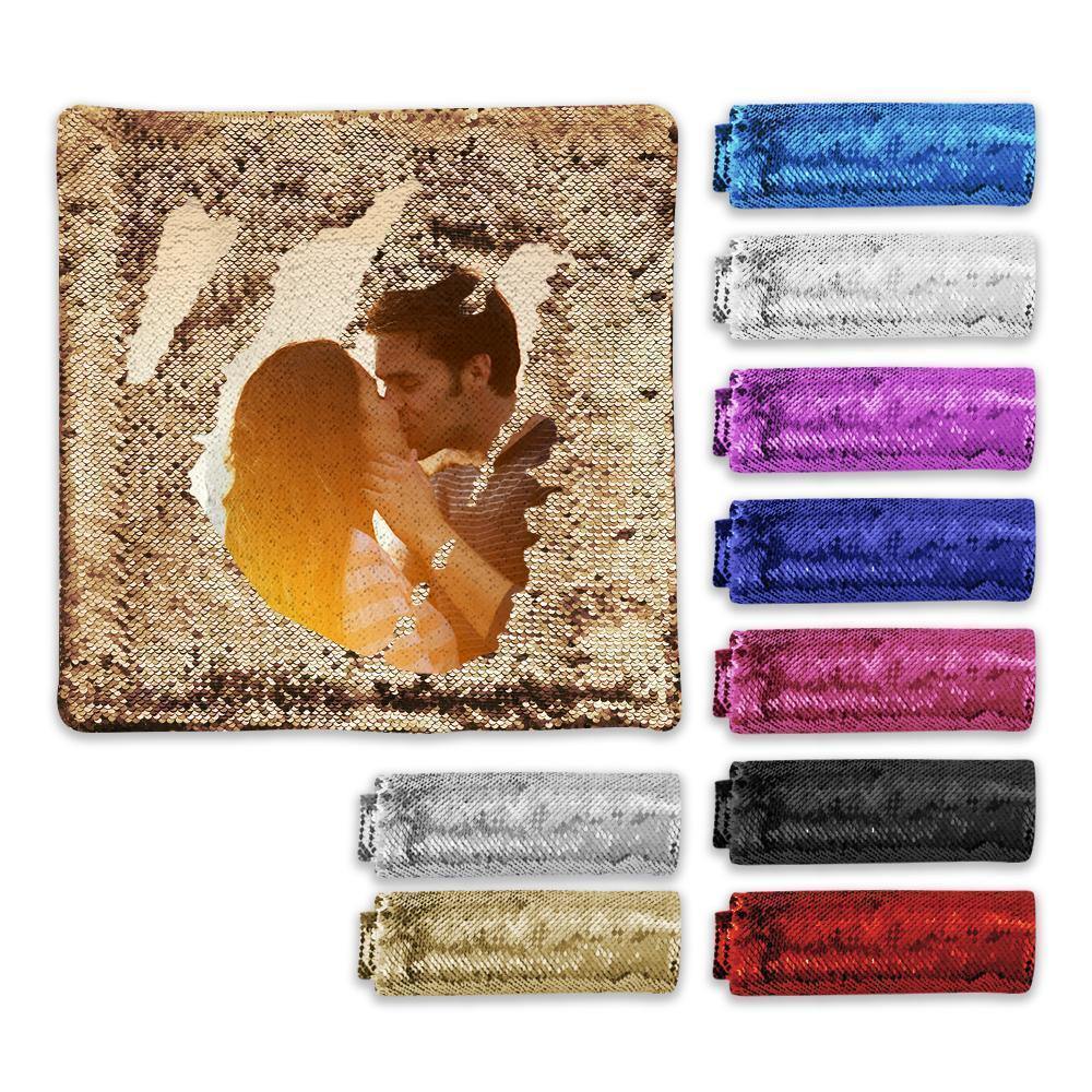 Photo Pillowcase Magic Sequins Pillowcase Golden Color Shiny Best Gifts 15.75 * 15.75 - soufeelus