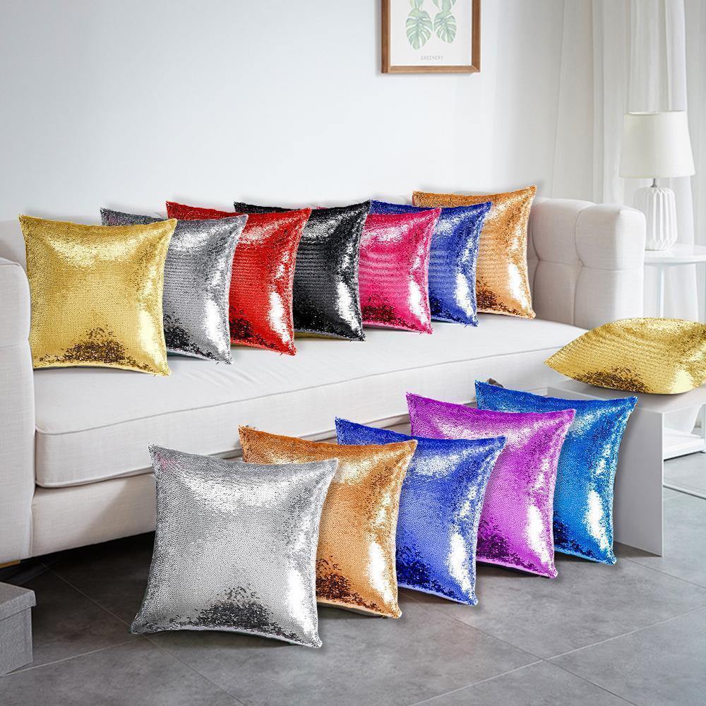 Photo Pillowcase Magic Sequins Pillowcase Golden Color Shiny Best Gifts 15.75 * 15.75 - soufeelus