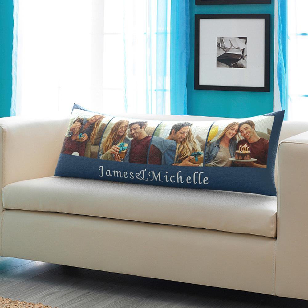 Custom Engraved Photo Long Throw Pillows Popular Housewarming Gifts for Wedding Couples