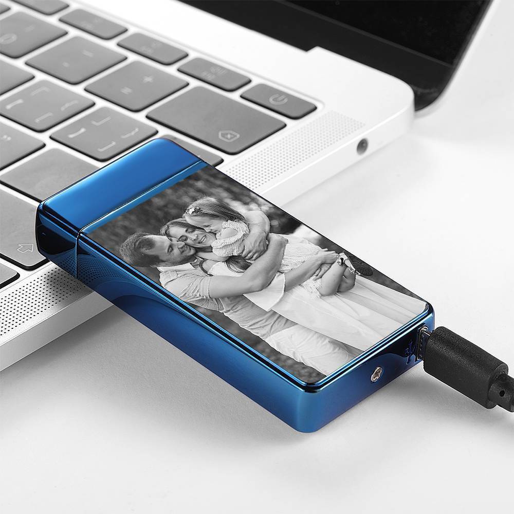 Photo Lighter Custom Photo Engraved Lighter Blue Perfect Family