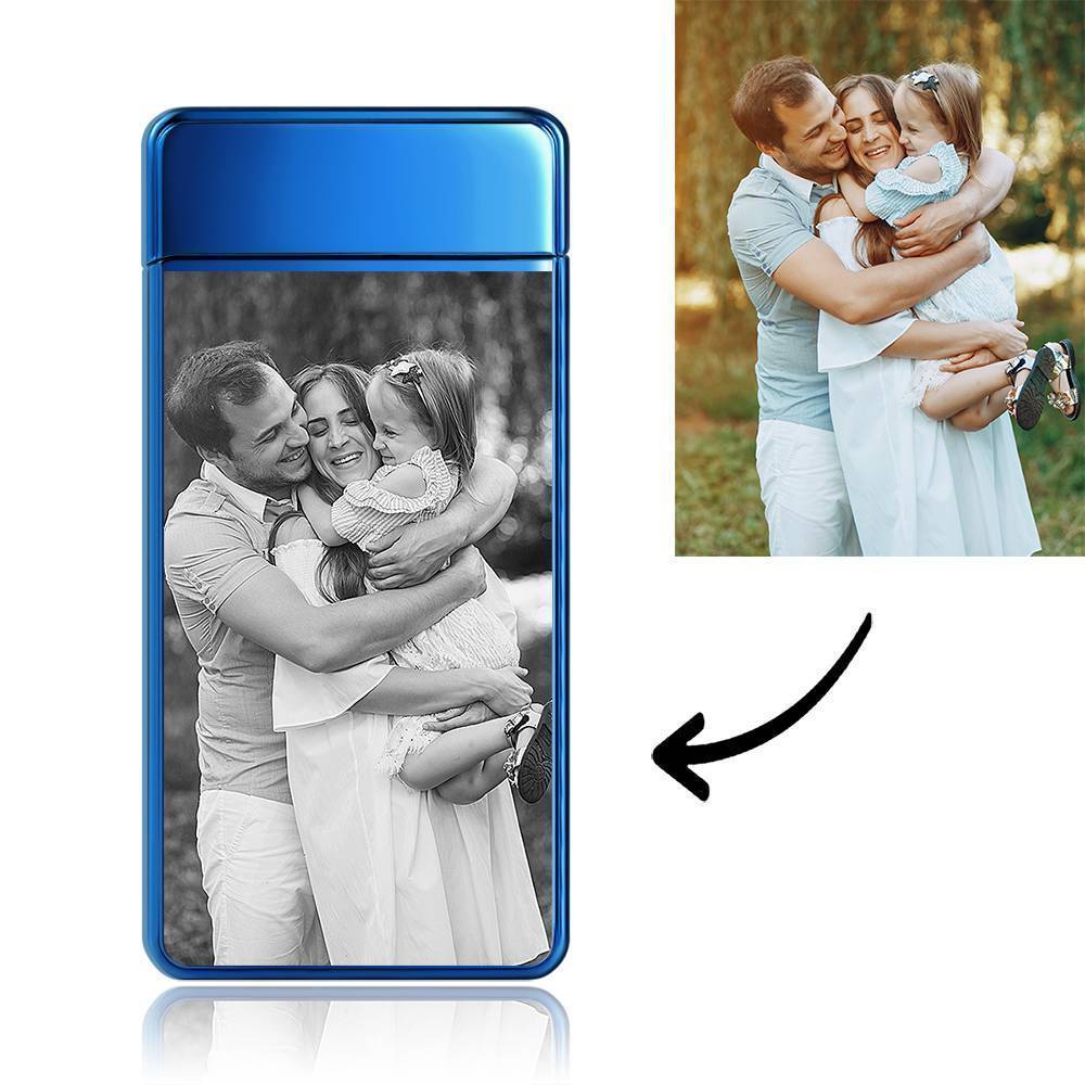 Photo Lighter Custom Photo Engraved Lighter Blue Perfect Family