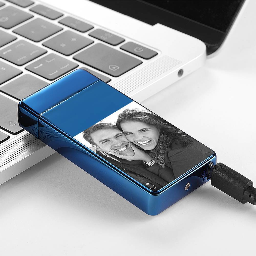 Photo Lighter With Engraving Electric Lighter Great Gift For Boyfriend Blue