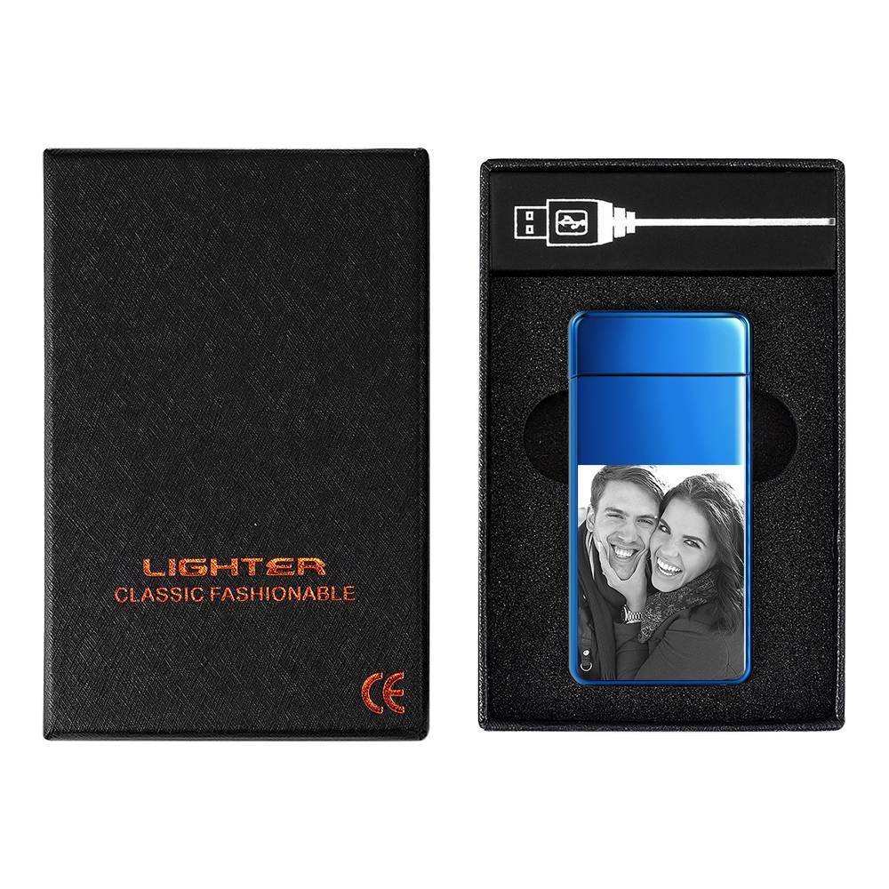 Photo Lighter With Engraving Electric Lighter Great Gift For Boyfriend Blue