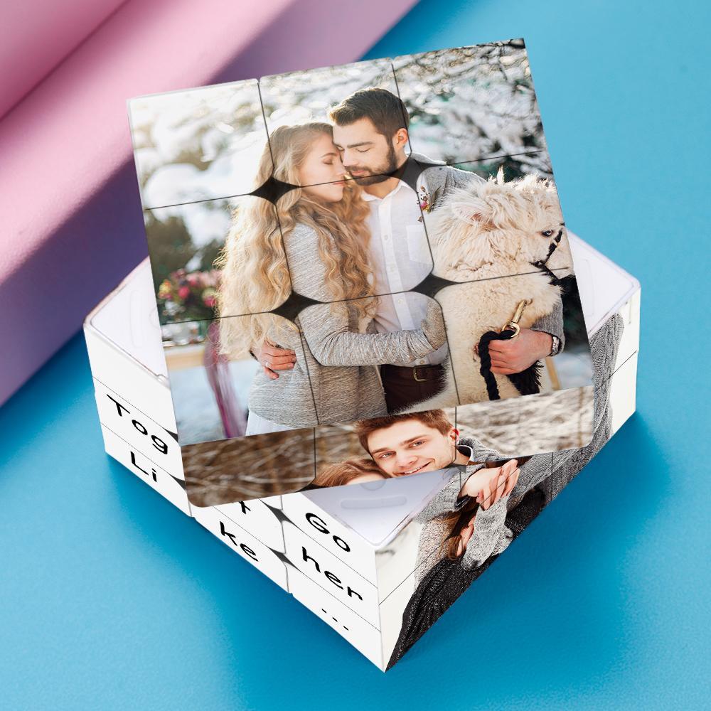 Personalized Photo Cube Custom Text Gift For Couples We Go Together Like - soufeelus