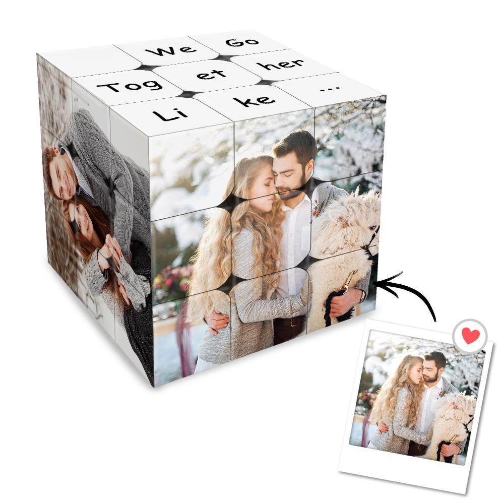 Personalized Photo Cube Custom Text Gift For Couples We Go Together Like - soufeelus