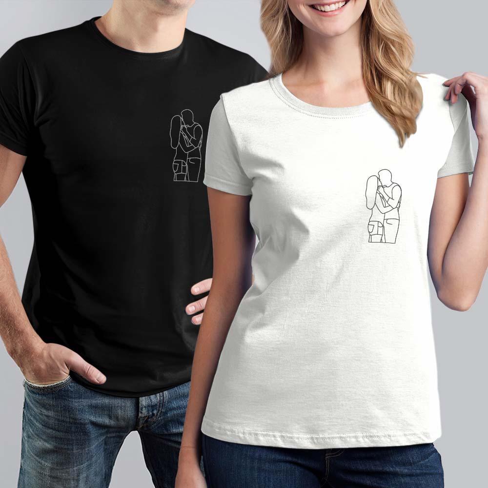 Custom Portrait from Photo, Embroidered Pocket Outline Photo Shirt, Couple Shirt, Plus Size Shirt - soufeelus