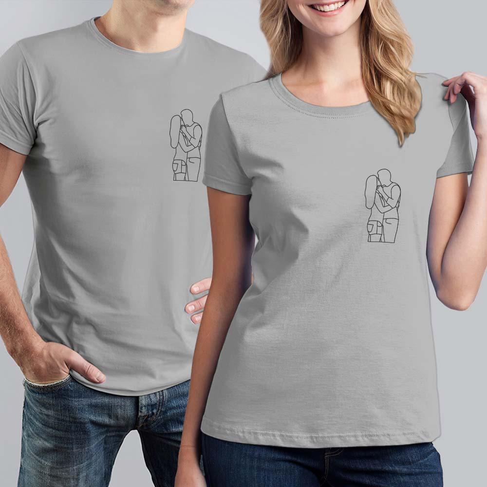 Custom Portrait from Photo, Embroidered Pocket Outline Photo Shirt, Couple Shirt, Plus Size Shirt - soufeelus