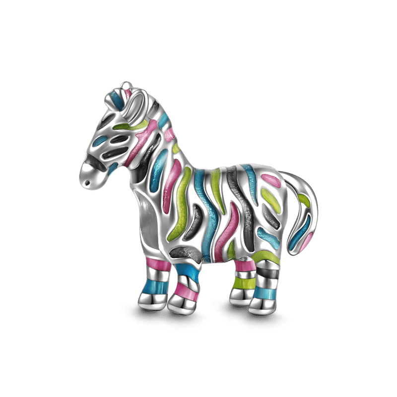 Africa Rainbow Zebra Charm Silver - soufeelus